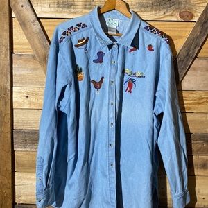 Quacker Factory Beaded Jean Shirt Size 3X